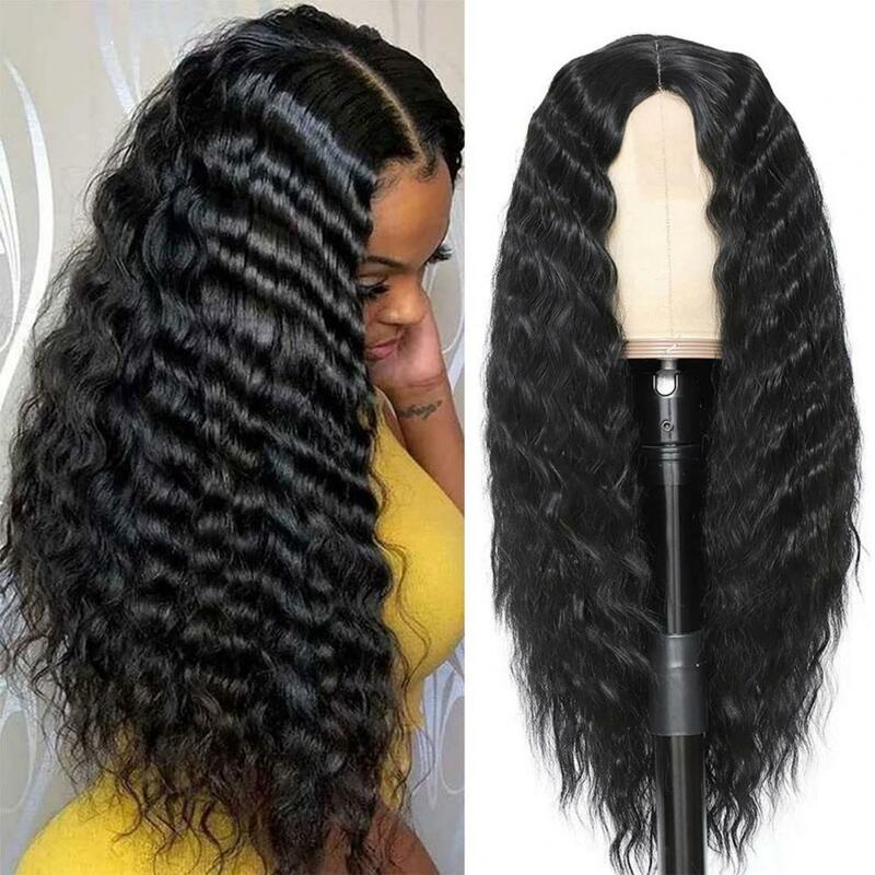 2024 Water Wave parrucca lunga riccia Jungle Wave Middle Split estensioni dei capelli lucidi parrucca umana parrucca nera brasiliana africana delle donne