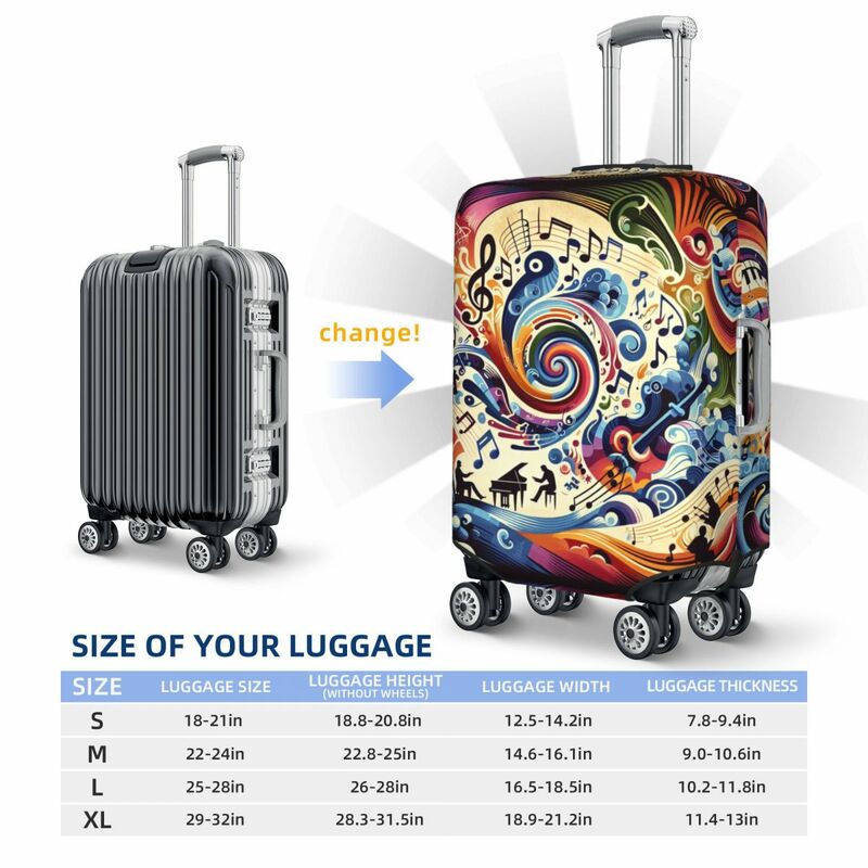 Colorful Music Musical Notes Suitcase Cover Elastic Travel Luggage Covers for 18-32 inch