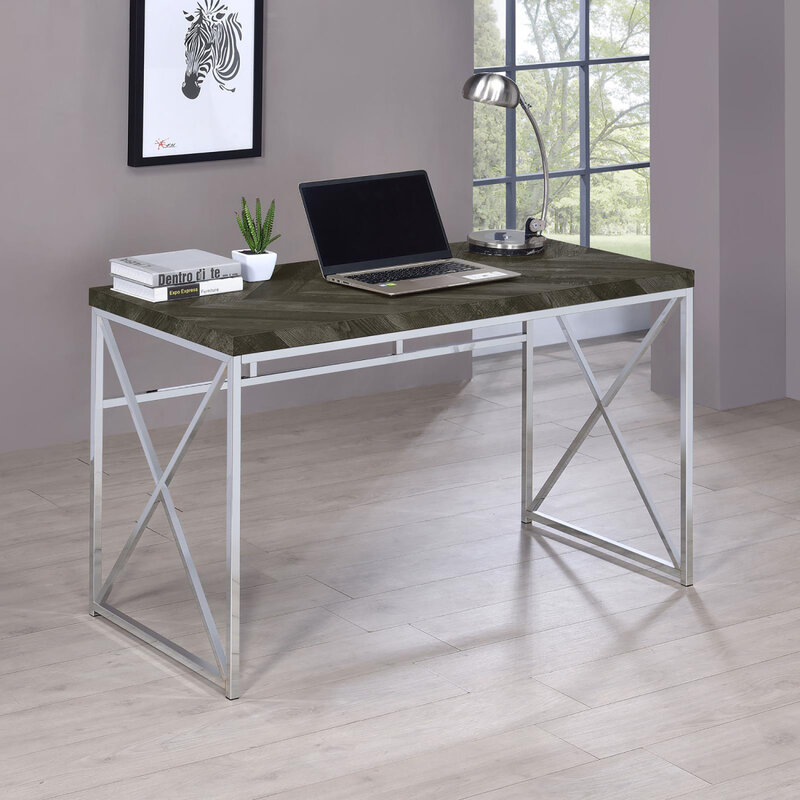 Деревенский серый письменный стол в елочку и хром