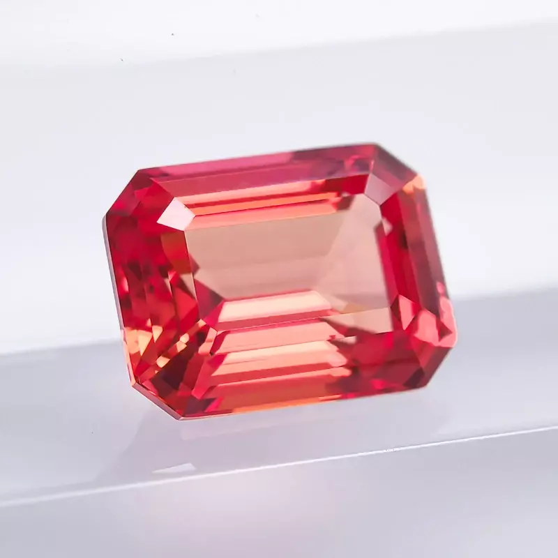 Lab Grown szafirowy szmaragd wycięty zachód słońca czerwony kolor kamień do amulety DIY pierścionek kolczyki materiały do wyboru certyfikat AGL
