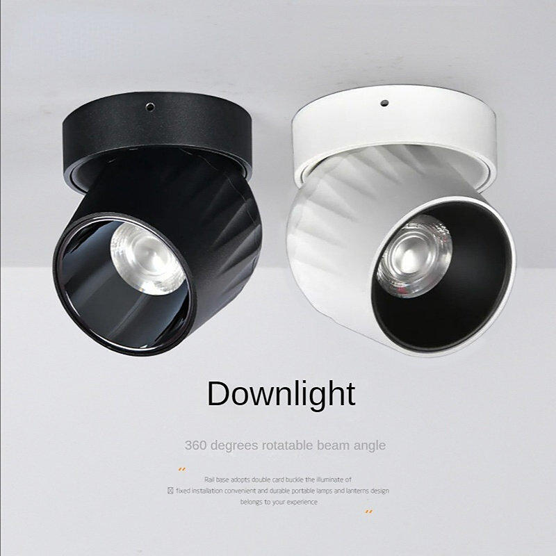 LED Downlight COB LED Terpasang Di Permukaan 360 Derajat Lampu Sorot LED Berputar 10W Lampu Langit-langit LED AC85-265V Putih Hangat