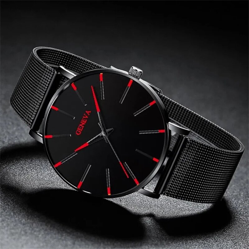 3 szt. Komplet moda męska Ultra cienka proste zegarki męska biznes na co dzień pasek na rękę naszyjnik siatka ze stali nierdzewnej pasek zegarek kwarcowy