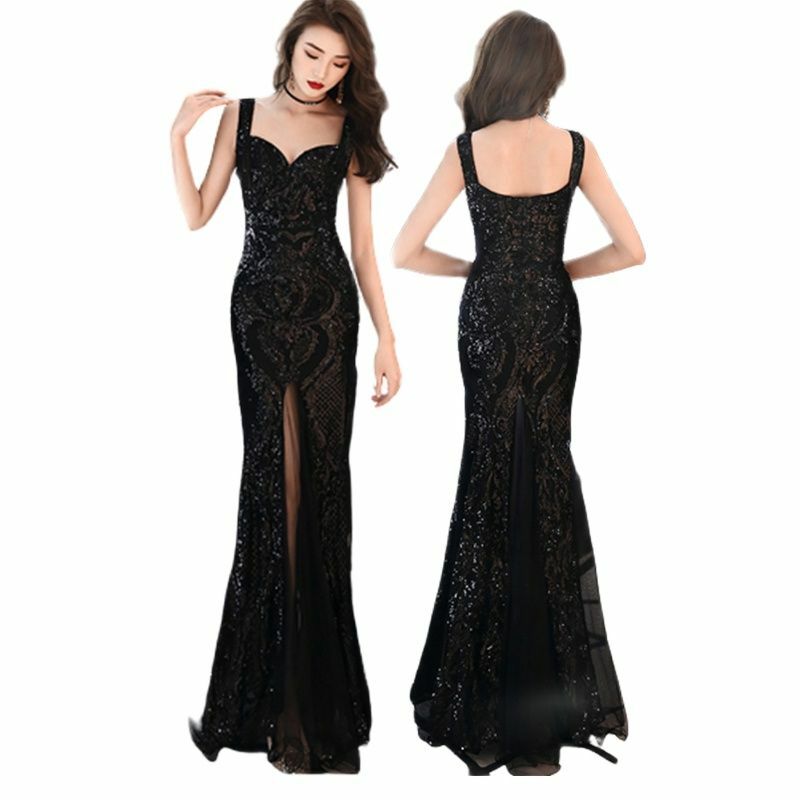 2024 Party Cocktail Evening Dress Red Bridal Wedding Dress Fishtail Long Sequin Suspender Dress Banquet Slim Fit Elastic Style
