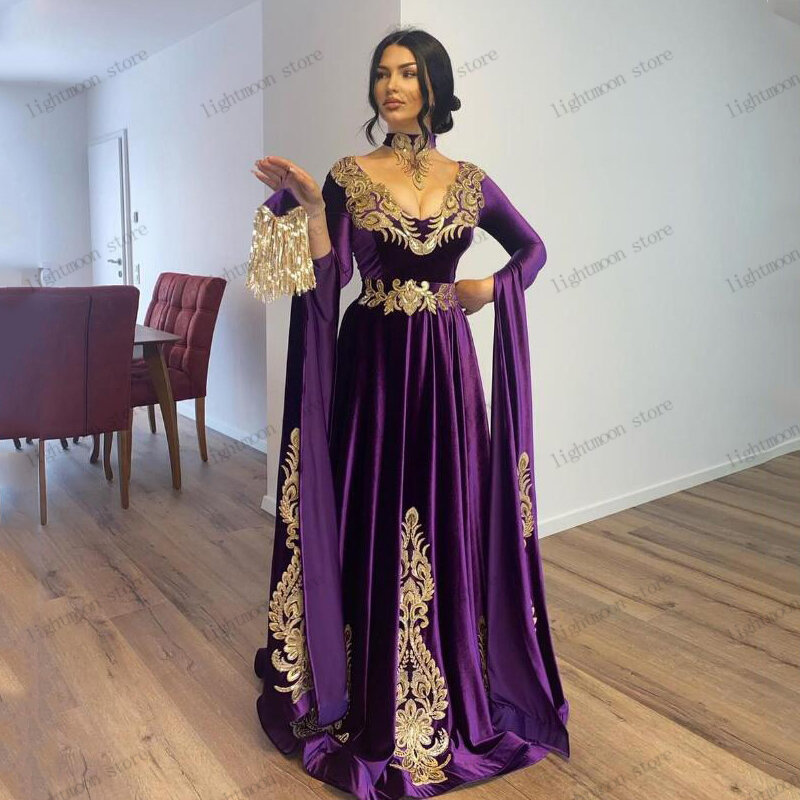 Gaun malam yang indah gaun Prom Taffeta jubah panjang lantai bordir untuk pesta Formal lengan penuh Vestidos De Gala 2024
