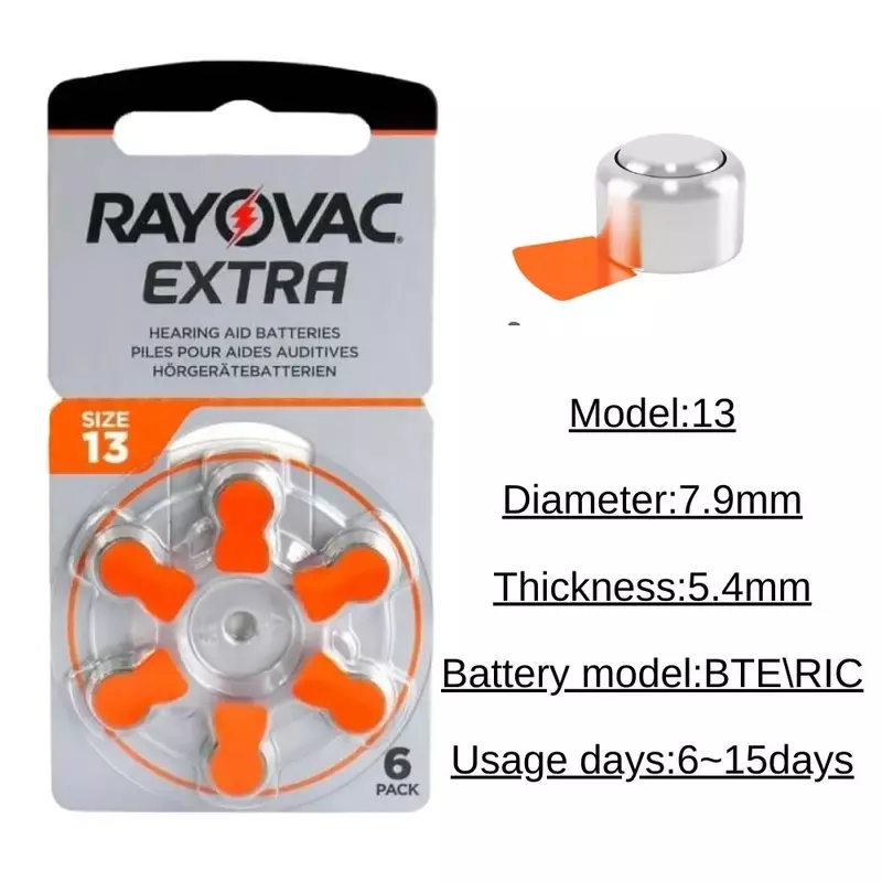 Rayovac-Baterias de Aparelhos Auditivos de Alto Desempenho, Extra, 60 Pcs Ar Zinco 13 / P13 / PR48 Bateria para Aparelhos Auditivos BTE, Drop Shipping