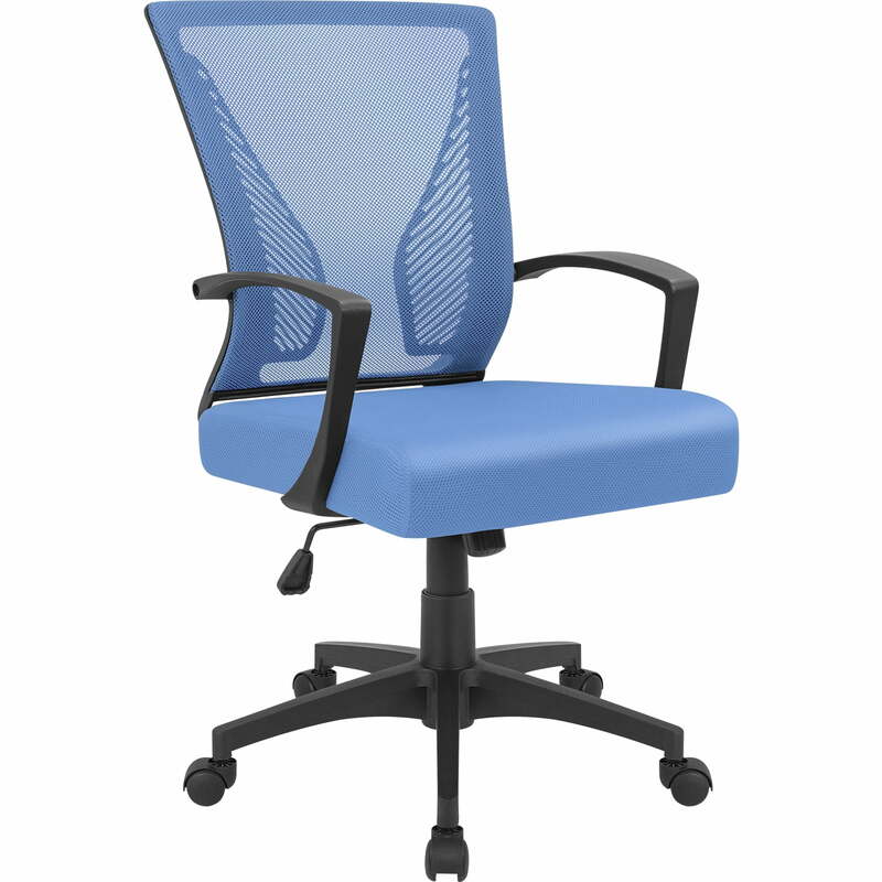 Vineego Mid-Back Mesh Bureaustoel Ergonomische In Hoogte Verstelbare Computerstoel Met Lendensteun En Armleuning Blauw