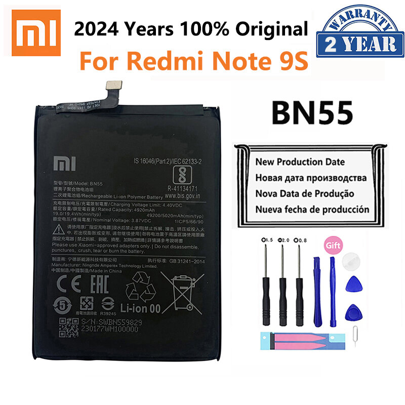 Xiaomi Redmi Note用の交換用バッテリー,オリジナルの100% バッテリー,bn53,bn54,bn55,redmi note 9, 10 pro,9s,10x,4g,5g