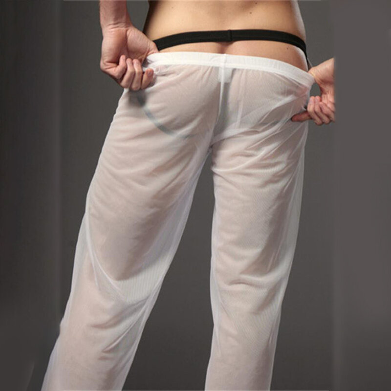 Celana Piama Seksi Pria Celana Jaring Kasual Celana Panjang Tranparent Pakaian Tidur Ultratipis Pakaian Dalam Lingerie Musim Panas Pria