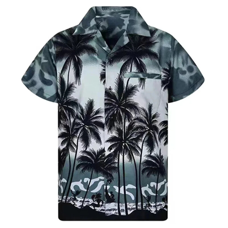 Hawaiiaanse palmbomen เสื้อพิมพ์ลาย3D, เสื้อผู้ชายเสื้อลำลองโหมด korte mouwen เสื้อ REVERS Knoop เสื้อขนาดใหญ่ unisex kle