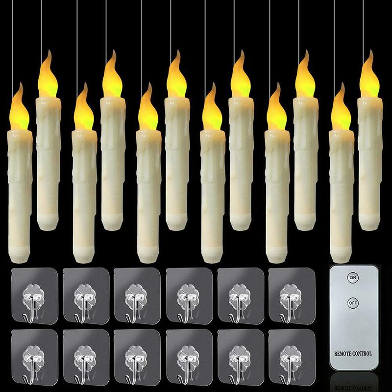 Vela electrónica Led de 12 piezas, sin Llama luz colgante con Control remoto, velas flotantes con ganchos para decoración de fiesta de navidad