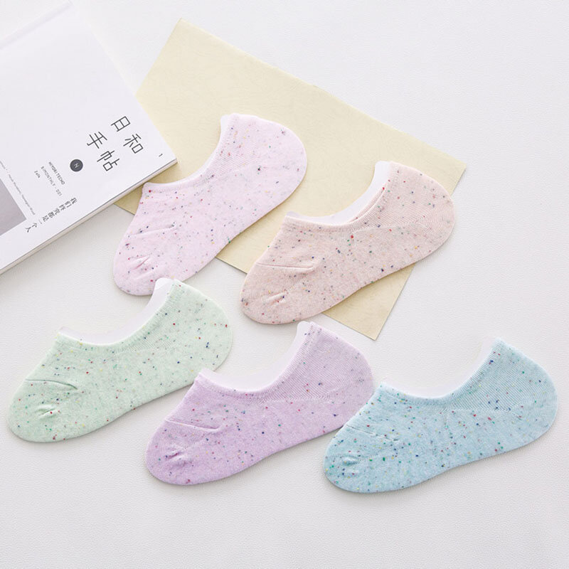 5 Paar Damen Sommer Baumwolle unsichtbare Socken Silikon Anti-Rutsch-Flach mund dünn bequem bequem atmungsaktiv Bonbon Farbe Boots socke
