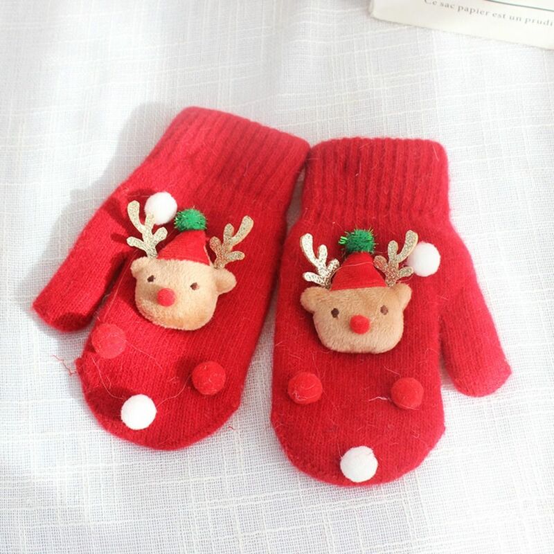Рождественские Зимние перчатки, Детские теплые вязаные варежки с мультяшным оленем, детские перчатки для улицы для новорожденных мальчиков и девочек