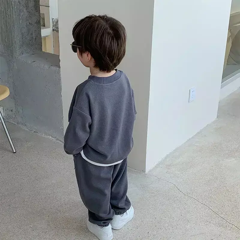 Boys' Sweater Set New Korean Spring and Autumn Children's Loose Relaxed Sports Set Kids Baby Top and Pants Two Piece Set