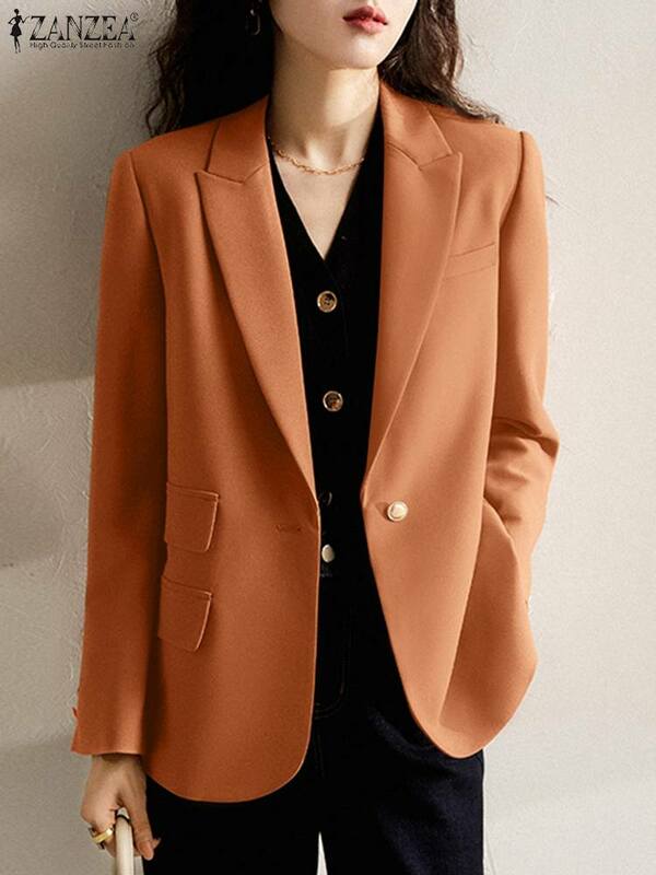 ZANZEA Fashion Women Blazer Casual Autumn Suits Loose Thin Coats Elegant Holiday Outwear Lapel Neck Long Sleeve Solid Work Wear