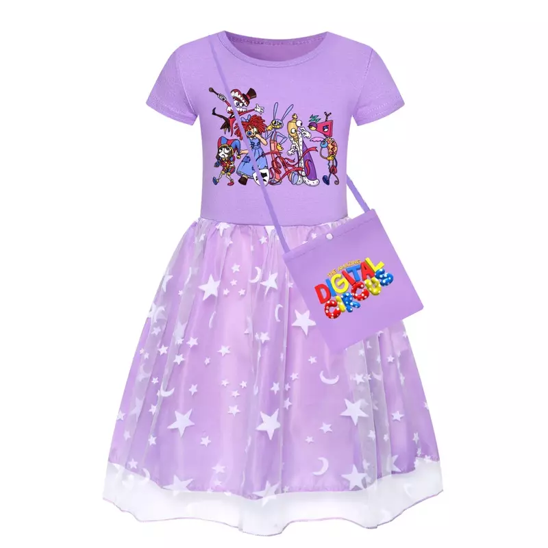 New Digital Circo Dress Kids Pomni Jax Clothes Baby Girls Elegant Lace Princess Dresses Children Wedding Birthday Party Vestidos
