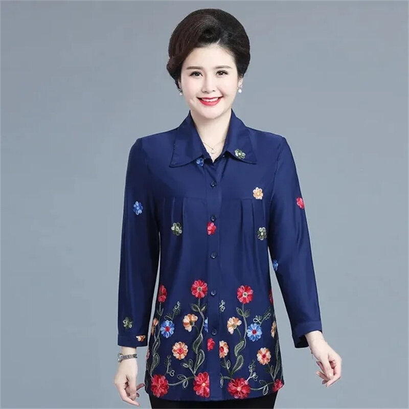 Spring Summer New Shirt Coat Large Size Women's Middle-Aged Elderly Mothers Jacket Embroidered Single-Breasted Female Tops 7XL