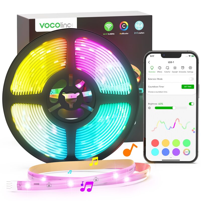 Vcolor-スマートライフ,wifi,Bluetooth,LED,ネオンストリップライト,Google Home,rgb,24vWIFIアレクサコントロールRGB COB LEDストリップライトDC 24V Bluetooth APPテレビのバックライト部屋の装飾LEDテープダイオードフレックスストリップカーテンの花輪の窓の寝室の新年の花輪LEDの装飾の音楽リズムはRGB LEDのひものライト塗布DIYのパターン遠隔コントローラー