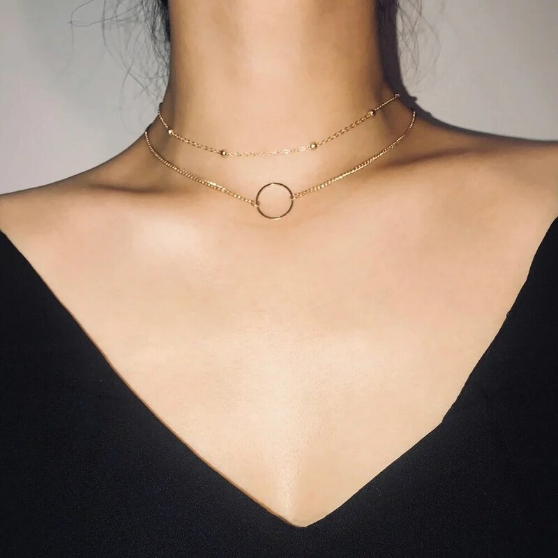 SUMENG New Arrival 2023 Fashion Modern Choker Necklace Two Layers Round Necklaces Gold Color Necklace Choker Jewelry For Women