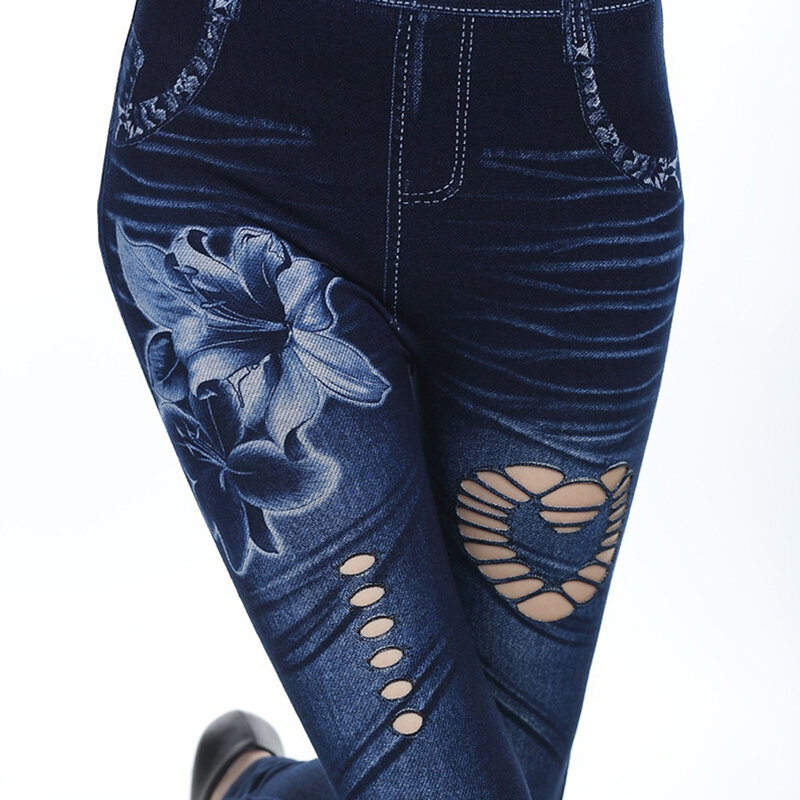 Gorąca, seksowna damska Jean Skinny spodnie typu Jeggings legginsy z wysokim stanem kobiet drukuj kostki legginsy Slim Fitness Plus rozmiar