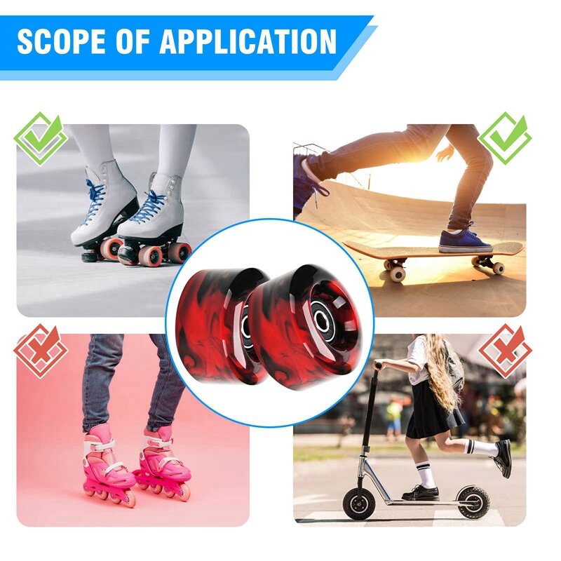 LED 휠 롤러 스케이트 휠, 베어링 포함, 32mm x 58mm, 롤러 스케이트 액세서리, 8 팩