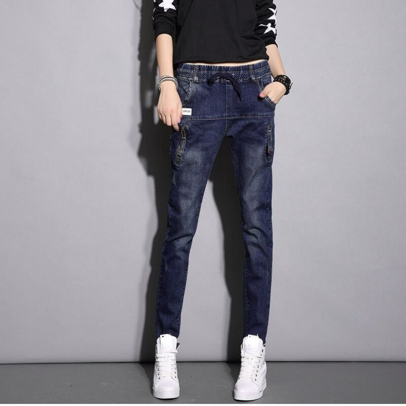 Calças de brim para mulheres harem calças de brim cintura alta rua roupas do vintage azul calças jeans mãe