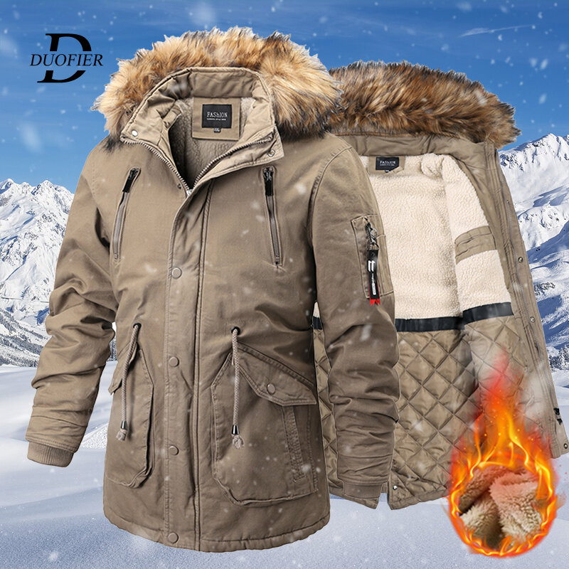새로운 두꺼운 남성 겨울 파카 코트 후드 모피 칼라 남성 캐주얼 따뜻한 재킷 분리형 모자 양털 남성 겉옷 오버 코트, 2023