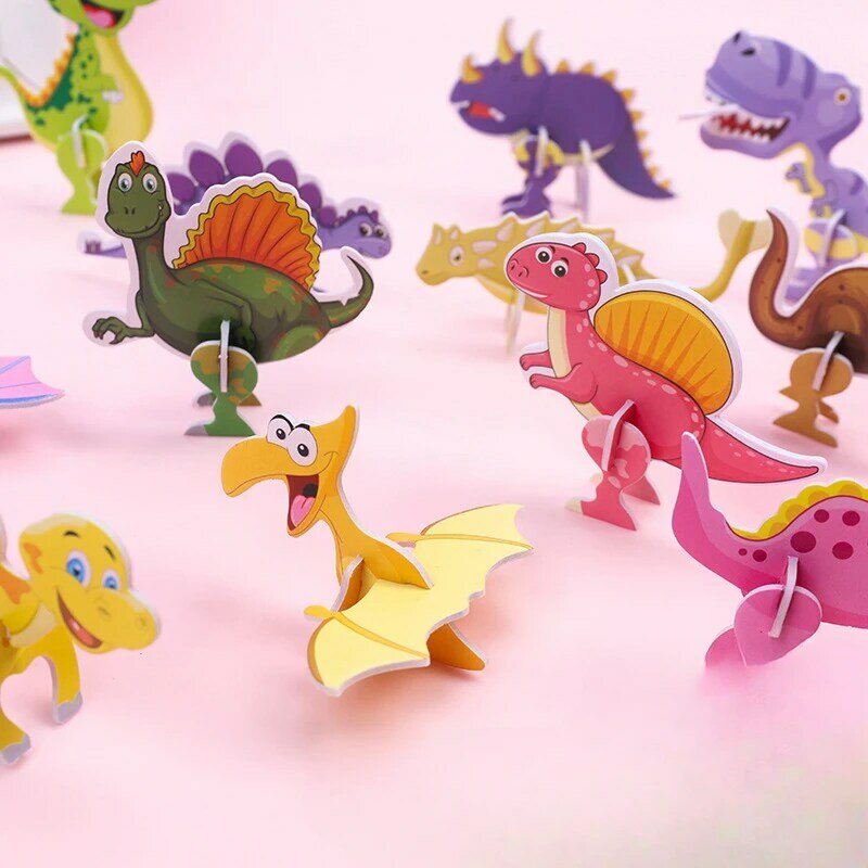 Kinderpapier Dinosaurus Driedimensionale Kleine Puzzel Schattige Cartoon Dinosaurus Vorm Driedimensionaal Klein Puzzelspeelgoed