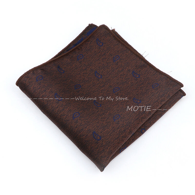Polyester Paisley Handkerchief Brown Pocket Square Hanky For Men Wedding Party Daily Wear Shirt Suit Decoration Accessories Gift