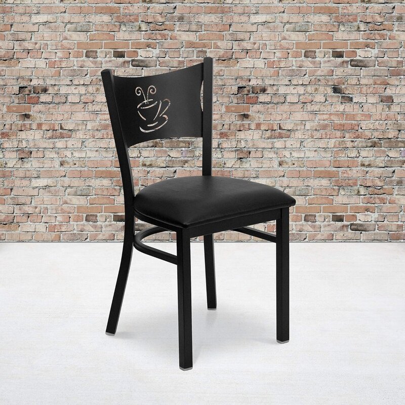 เก้าอี้ร้านอาหารโลหะสีดำกาแฟดำ2แพ็คเก้าอี้คาเฟ่ที่นั่งไวนิลสีดำ