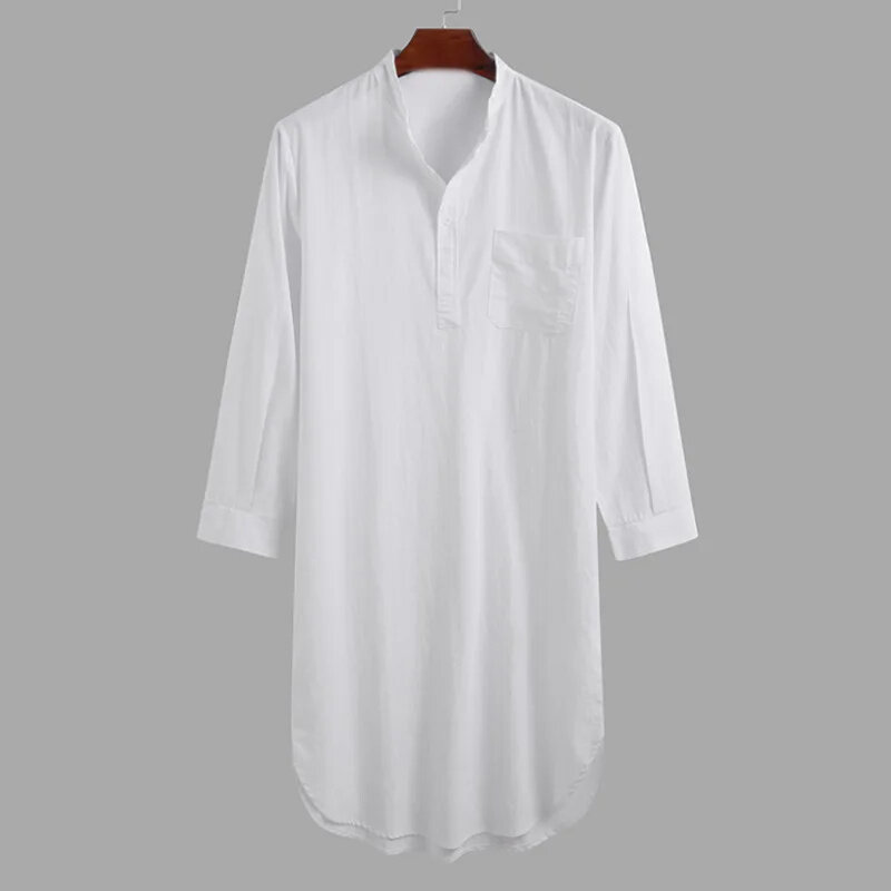 Bata de manga larga de estilo nacional para hombre, camisa holgada informal Simple de Color sólido para correr a distancia musulmana, nueva moda, 2024