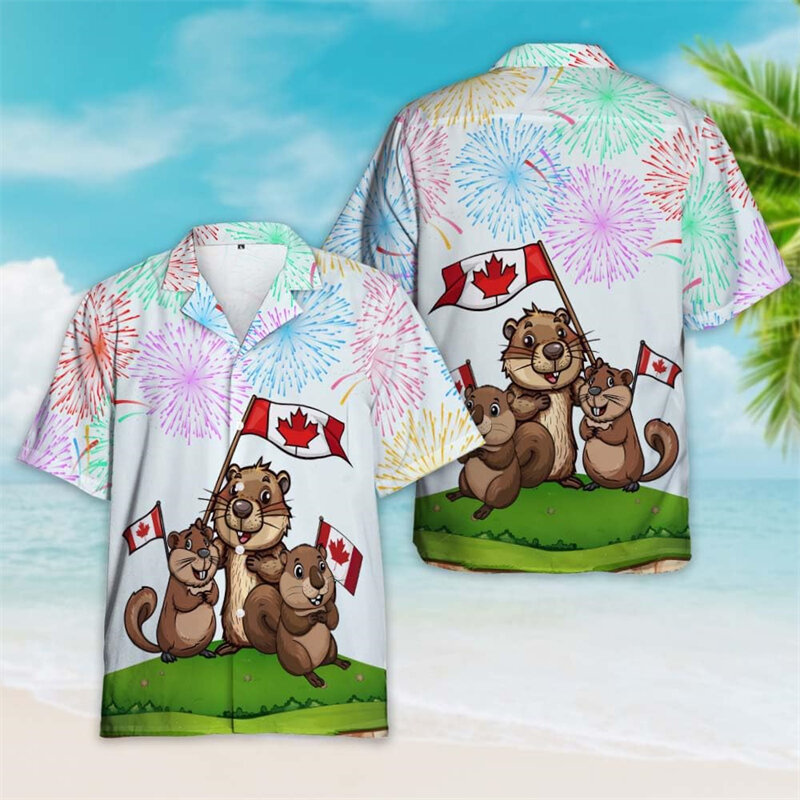 해피 캐나다 데이 남성용 그래픽 셔츠, 캐나다 다람쥐 단풍잎 반팔, 하키 말 꽃, 여성 블라우스 상의