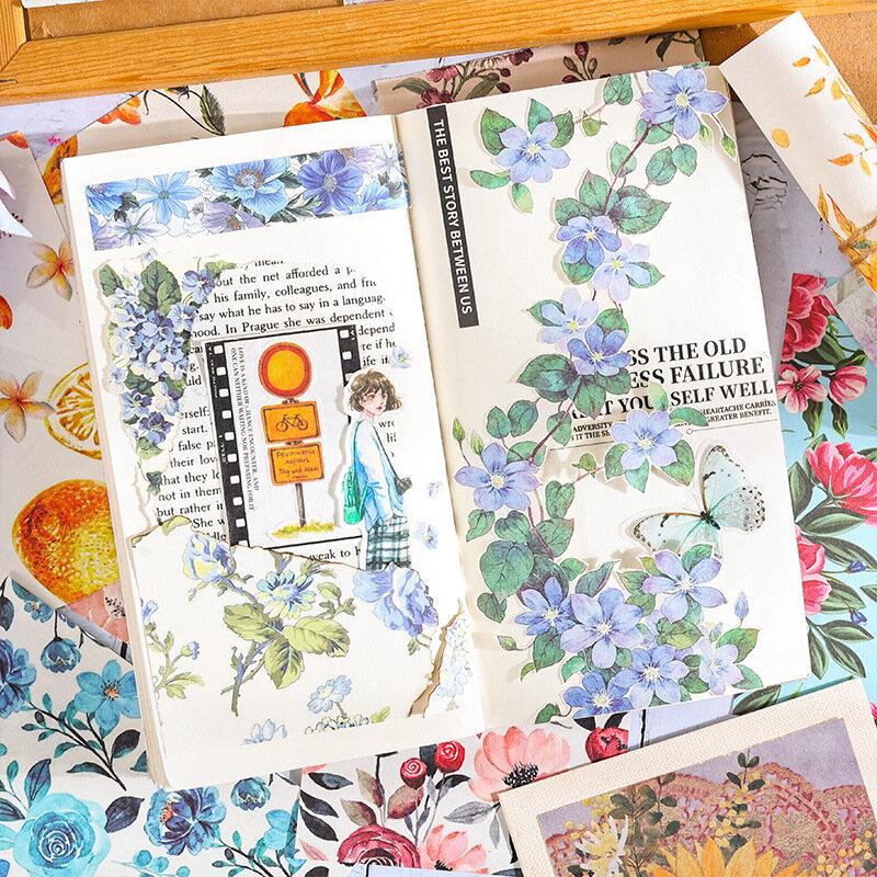 MOHAMM 스크랩북용 100 시트, 창의적인 레트로 꽃 식물 재료 종이, DIY 장식 콜라주 일기장