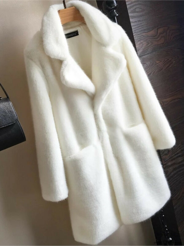Women Mink Faux Fur Coat Solid Female Turn Down Collar Winter Warm Fake Fur Lady Coat Casual Jacket 2023 Autumn