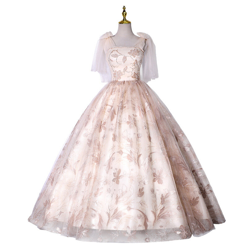 印刷されたふわふわのシンプルなイブニングドレス、MK1501-Simple