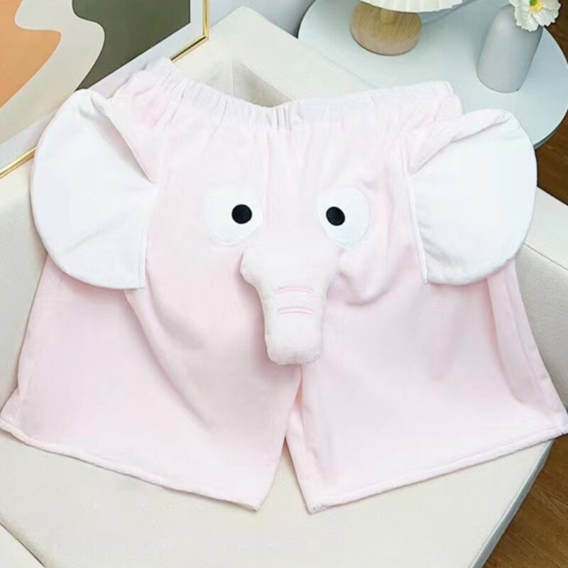 유니섹스 라운지웨어 봉제 반바지, 재미있는 만화 3D 코끼리 동물, 편안한 봉제 라운지 수면 짧은 바지, 생일 선물