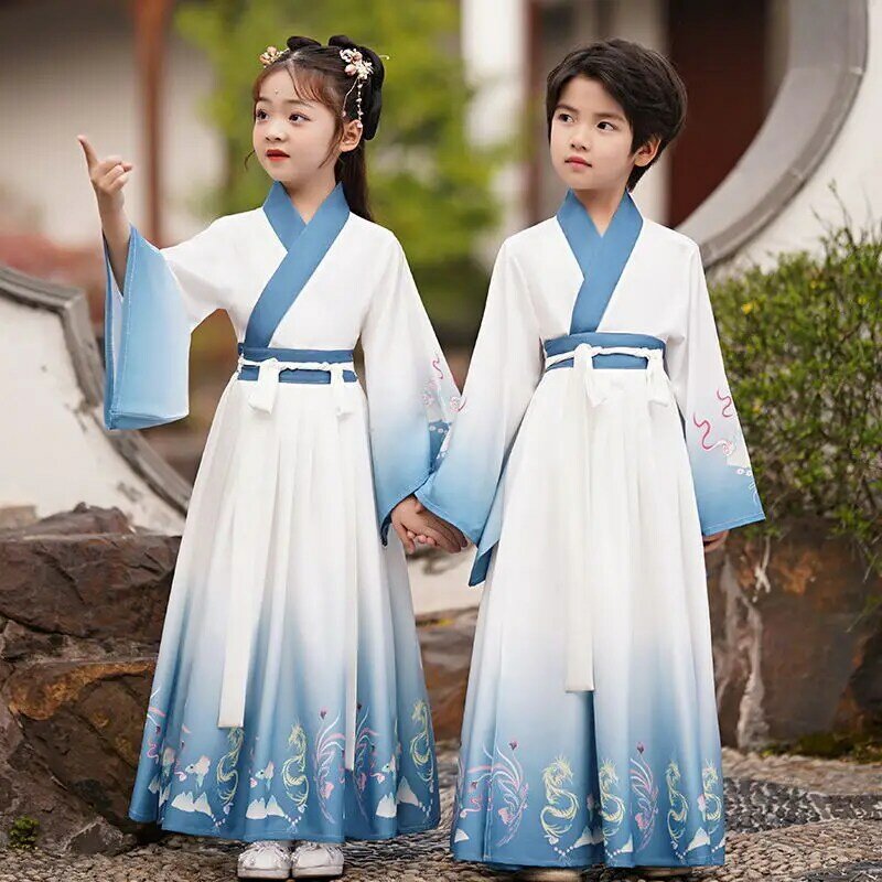 Traje Tang de estilo chino con estampado Retro Hanfu para niños y niñas, ropa de actuación de escenario para niños, traje antiguo de primavera y verano