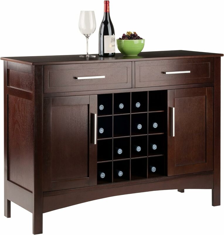 Buffet Cabinet , Walnut Sideboard w/ Doors & Drawers, Coffee Bar Cabinet w/ Wine Rack for Kitchen, Dining Room