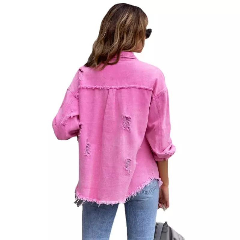 Блузка женская джинсовая с вырезами, свободная Удобная рубашка, винтажный топ из денима в стиле Харадзюку, уличная одежда