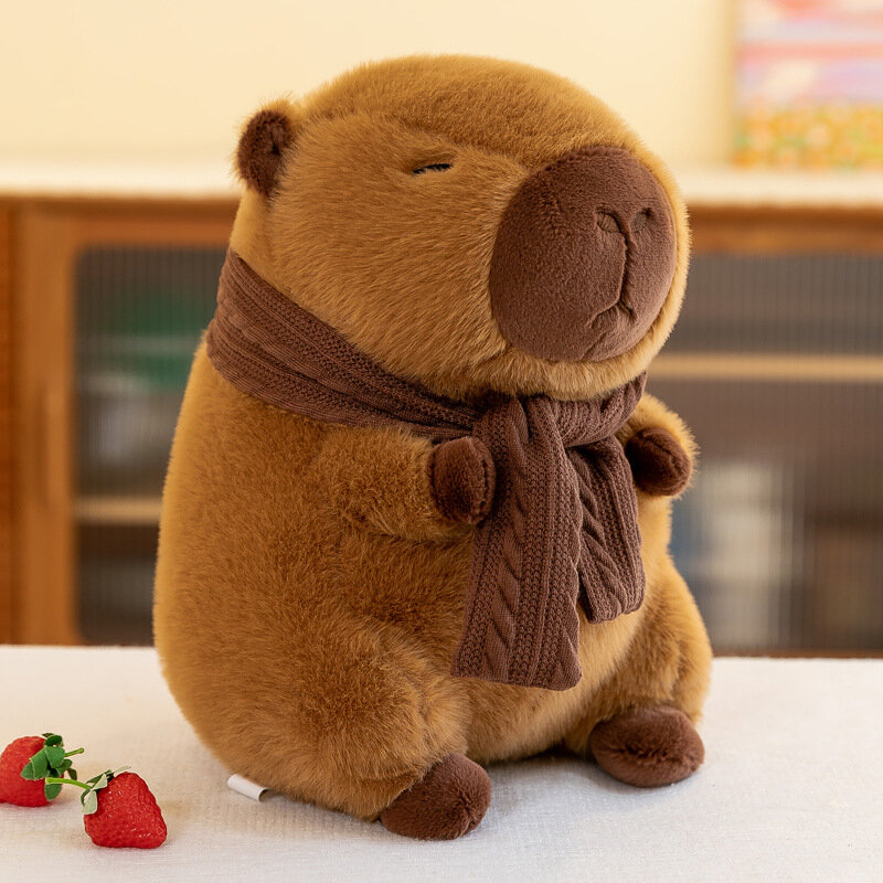 귀여운 Capybara 목도리 플러시 장난감, 앉아있는 사랑스러운 만화 동물 인형, 휴일 선물, 홈 장식 소파 플러시 베개