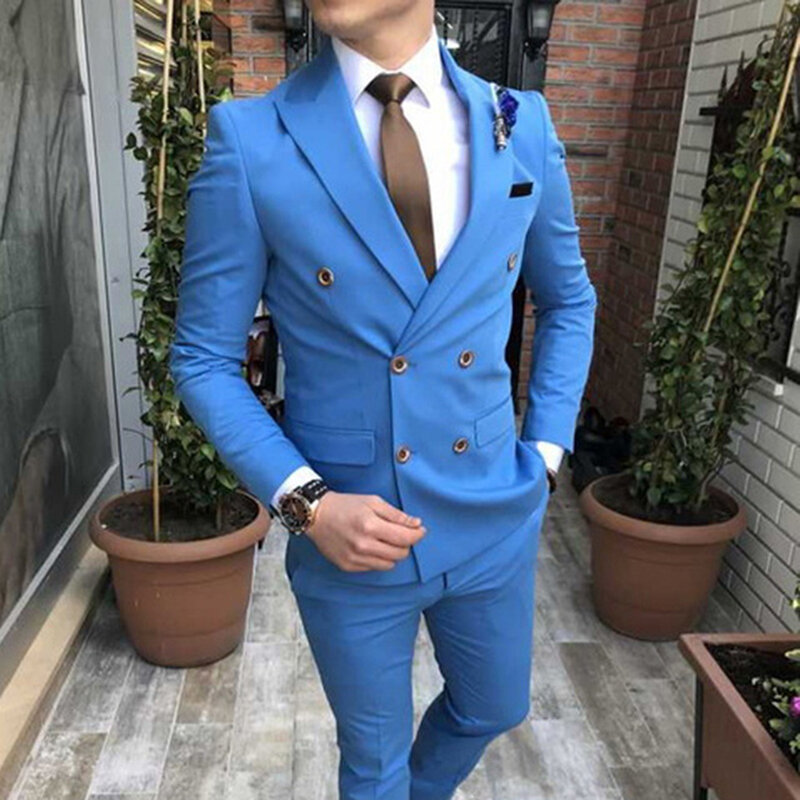 Costume Hommes Smoking Jacket Pants Suits for Men 2 Piece Formal Party Tuxedo Dress Double Breasted Men Suits For Wedding Groom