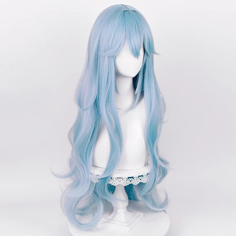 EVA Ayanami Rei Wig Cosplay rambut keriting biru Cyan Anime tahan panas Wig pesta Halloween + topi Wig