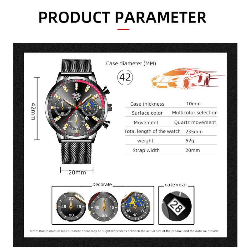 Mens Watches Luxury Business Stainless Steel Mesh Belt Quartz Wrist Watch for Man Calendar Leather Bracelet Clock часы мужские