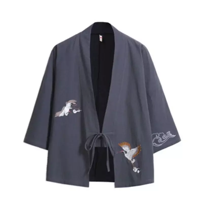 Кардиган для мужчин и женщин, Традиционная японская одежда с китайским драконом, азиатская одежда, кимоно в японском стиле с самураем и Журавлями, пальто хаори