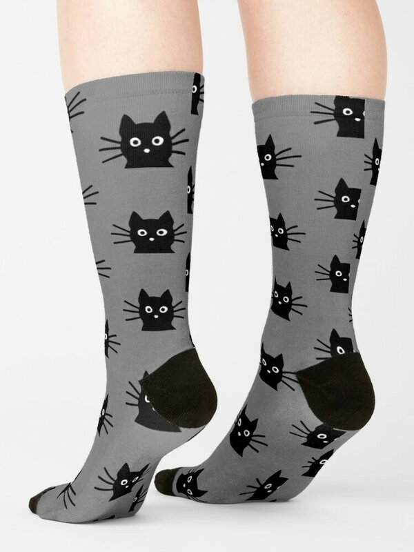 Calcetines negros con cara de gato para hombre y mujer, medias de ciclismo, ideas para regalo de San Valentín