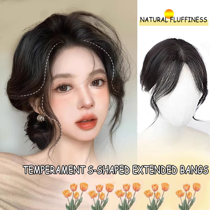 BUQI Natural Human Hair Bangs Side Fringe for Women 3D Middle Part False Bangs Clip-in Exrensions Invisible Hairpieces