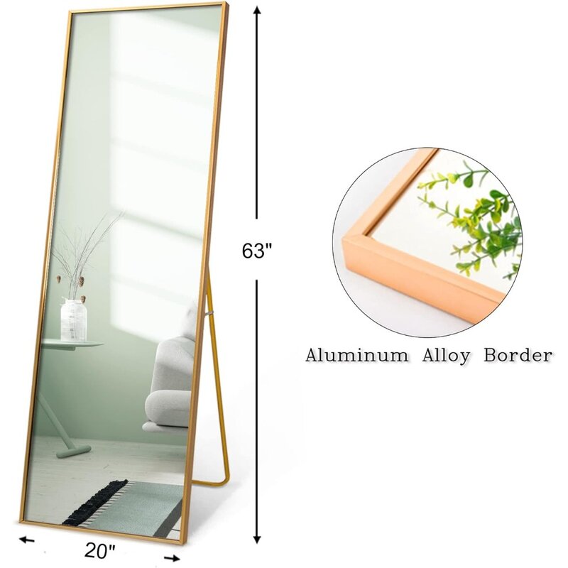 Miroirs de sol dorés avec cadre fin en alliage d'aluminium, pour la chambre à coucher et le salon, 63 "x 20"