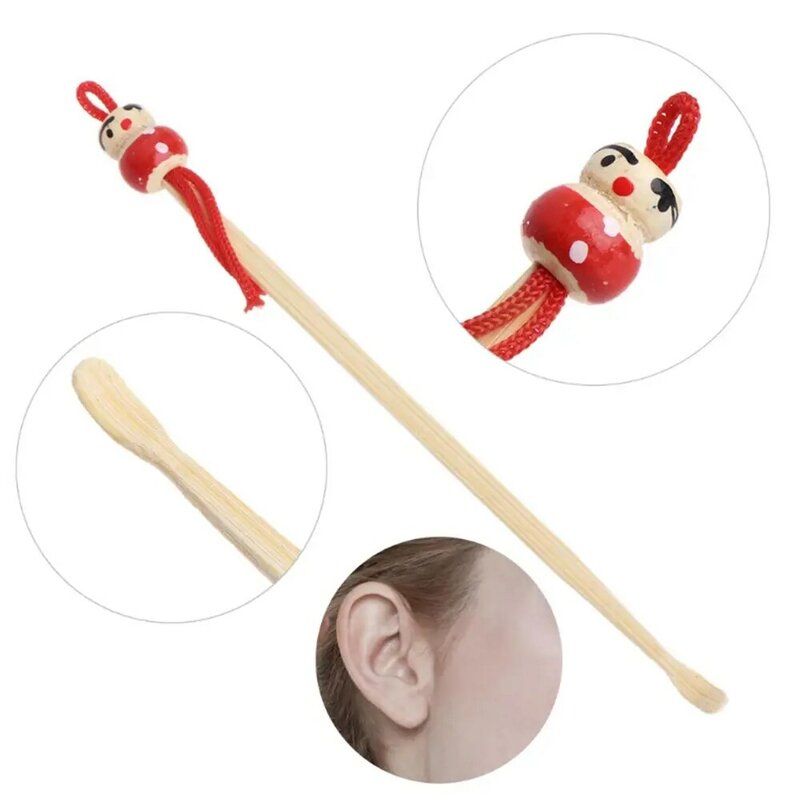 Mini outil de nettoyage d'oreille en bambou, dessins animés faits à la main, poupée mignonne, dissolvant d'avertissement, cure-oreille en bois, soins des oreilles, outil de soins de santé, 10 pièces