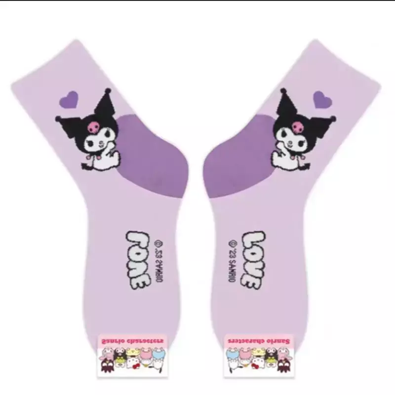 Sanurgente-Chaussettes chaudes en pur coton pour fille, bas d'anime Kawaii, Hello Kitty, Kuromi Melody Cinnamoroll, chaussettes chaudes décontractées pour la maison, cadeau pour fille