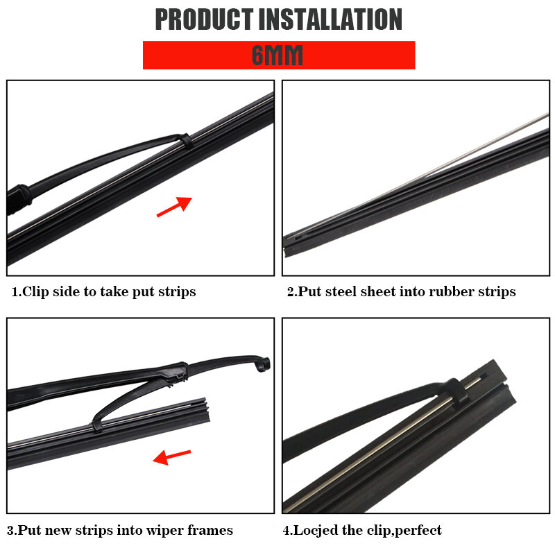 KAWOO 1pcs Car Windscreen Wiper Blade Insert Rubber Strip (Refill) 8mm/6mm Soft 14"16"17"18"19"20"21"22"24"26"28" Accessories