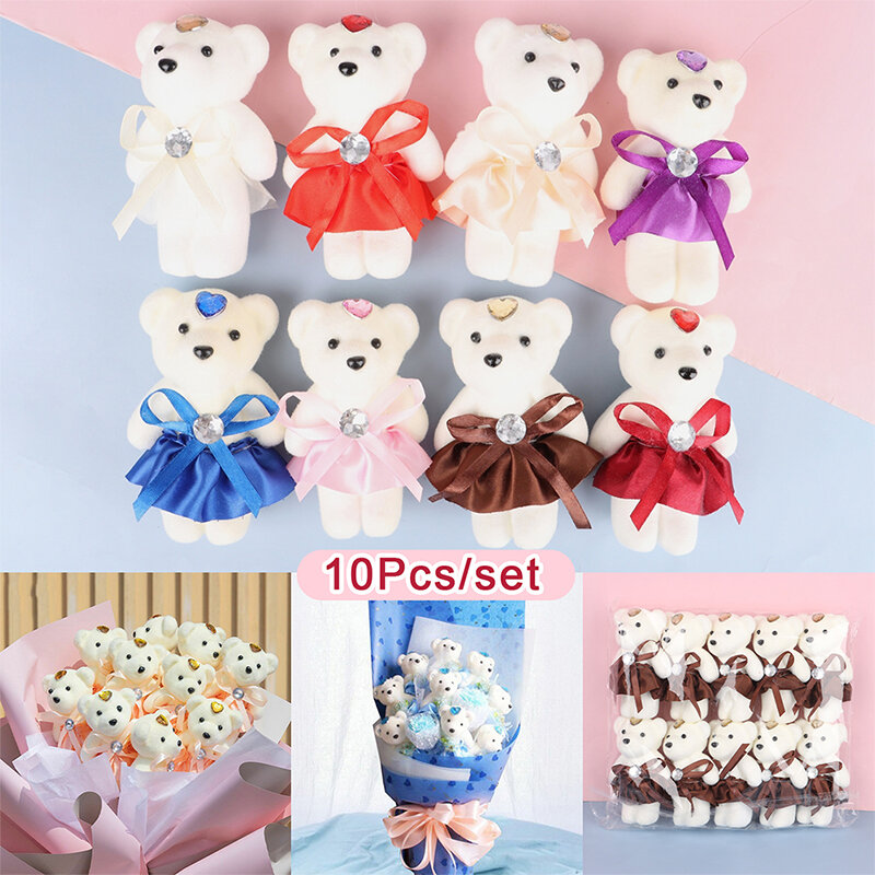 Teddy Bear Flower Bouquet Toy, Cartoon Doll, Graduação, Aniversário, Presentes De Casamento, Decoração De Festa, 12cm, 10Pcs